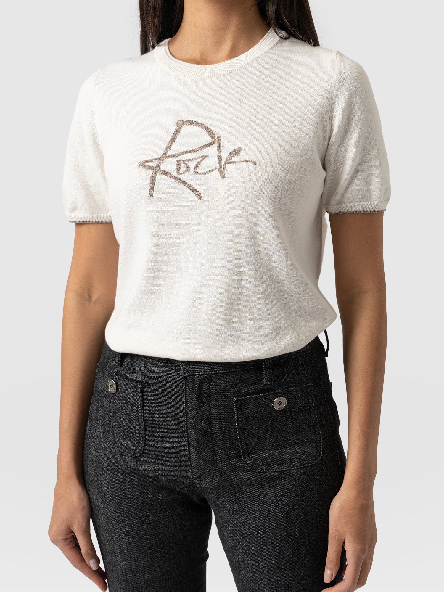 Rock Intarsia Jumper Short Sleeve Cream - Women's Jumper | Saint + Sofia® EU